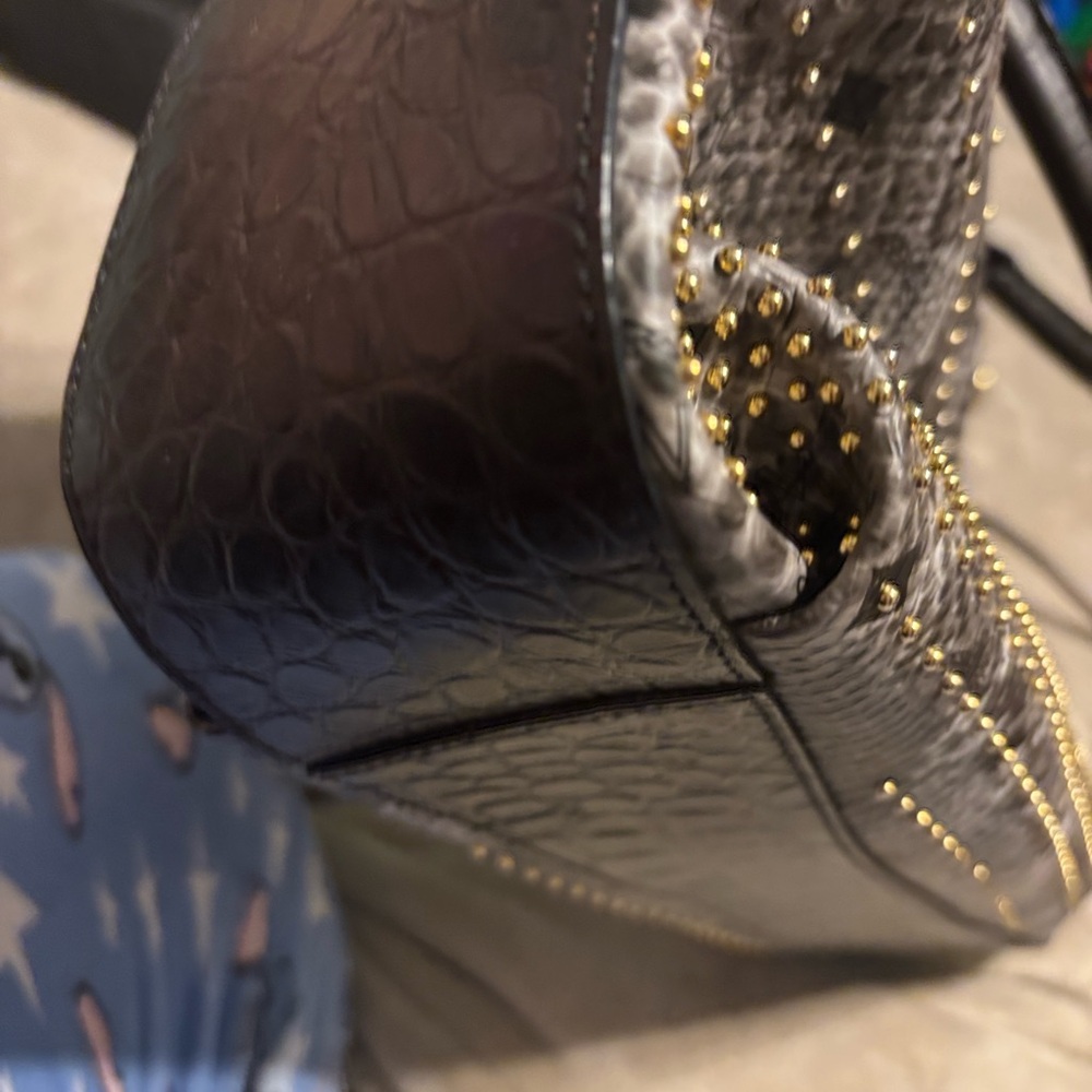 MCM limited edition Gray Snake Print Satchel with studs gorgeous - Picture 8 of 17